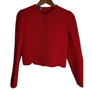 Boiled Wool Vintage Sportswear red cropped jacket gold buttoned classic sz 8